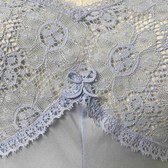 Vintage 70s Italy Periwinkle Blue Crochet Lace Bust Full Slip Dress Women Size M - Picture 4 of 10